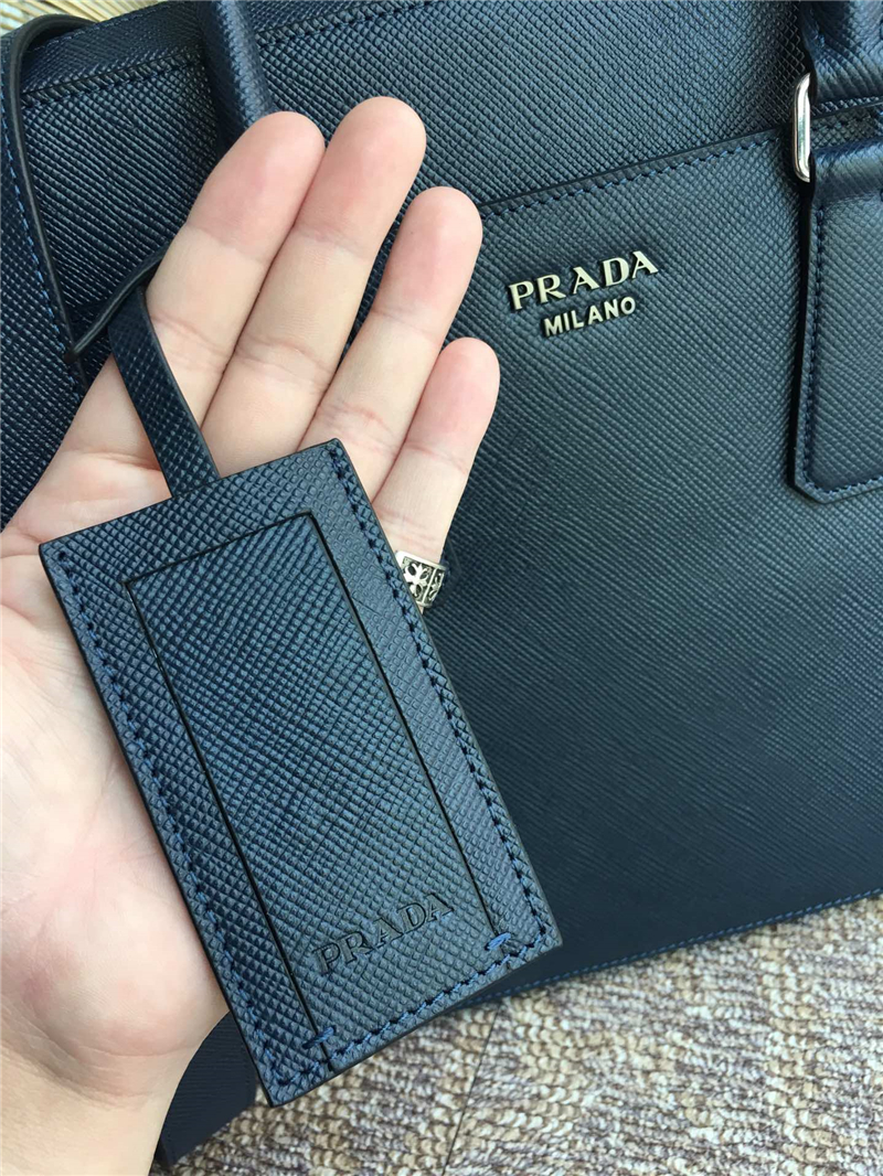 2VE363B Prada男包 Prada公文包 普拉達粗十字紋電腦包 藍色