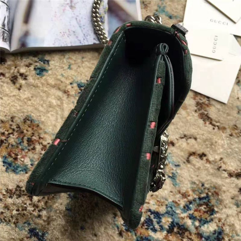 499623 Gucci女包 Dionysus系列 GG天鵝絨 水晶虎頭鎖扣 Gucci酒神包 墨綠色