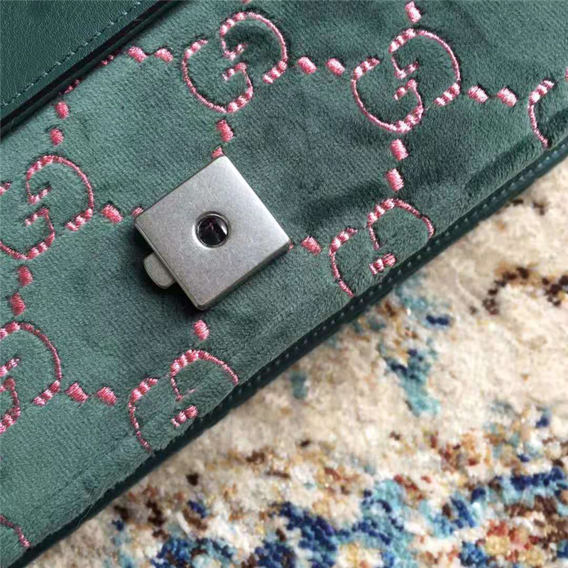 499623 Gucci女包 Dionysus系列 GG天鵝絨 水晶虎頭鎖扣 Gucci酒神包 墨綠色