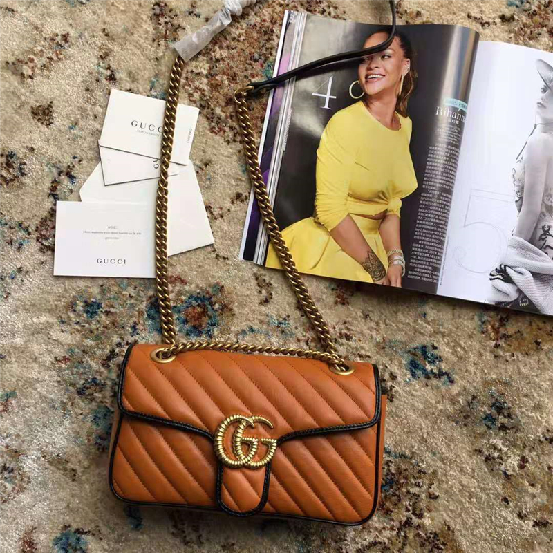 443497 Gucci手袋 GG Marmont 斜紋絎縫皮革 小號 Gucci肩背包 磚紅色