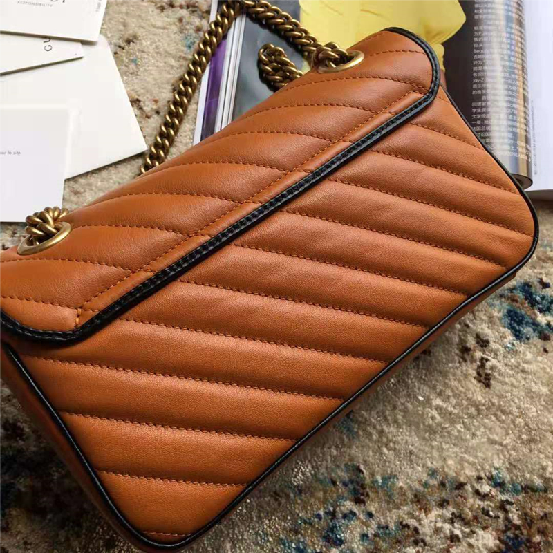 443497 Gucci手袋 GG Marmont 斜紋絎縫皮革 小號 Gucci肩背包 磚紅色