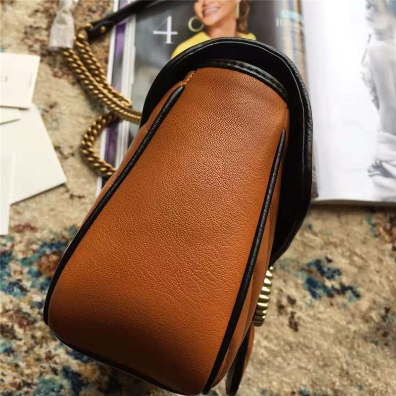 443497 Gucci手袋 GG Marmont 斜紋絎縫皮革 小號 Gucci肩背包 磚紅色