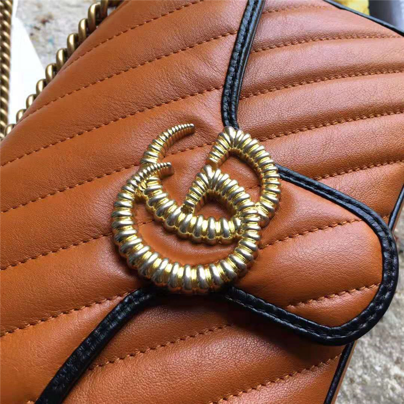 443497 Gucci手袋 GG Marmont 斜紋絎縫皮革 小號 Gucci肩背包 磚紅色