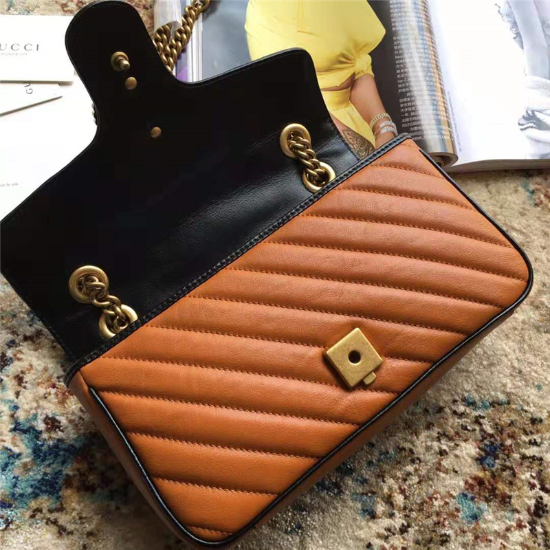 443497 Gucci手袋 GG Marmont 斜紋絎縫皮革 小號 Gucci肩背包 磚紅色