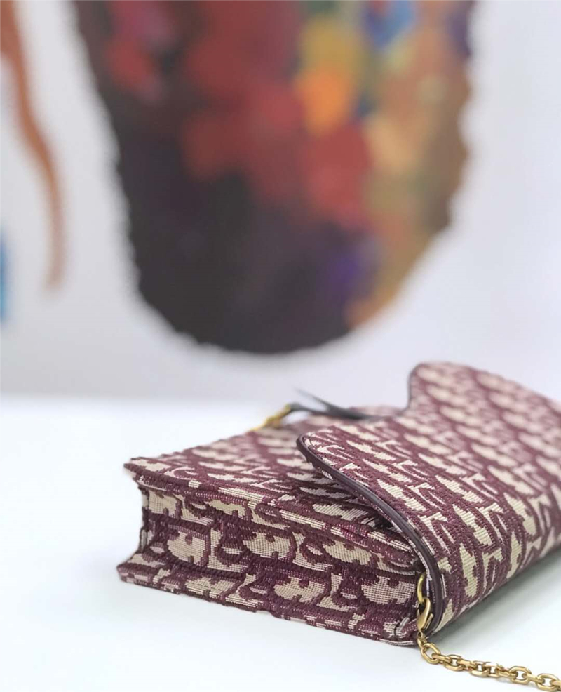 M5620 Dior Oblique女包 提花帆布 迪奧鏈條包 Dior手拿包 酒紅色
