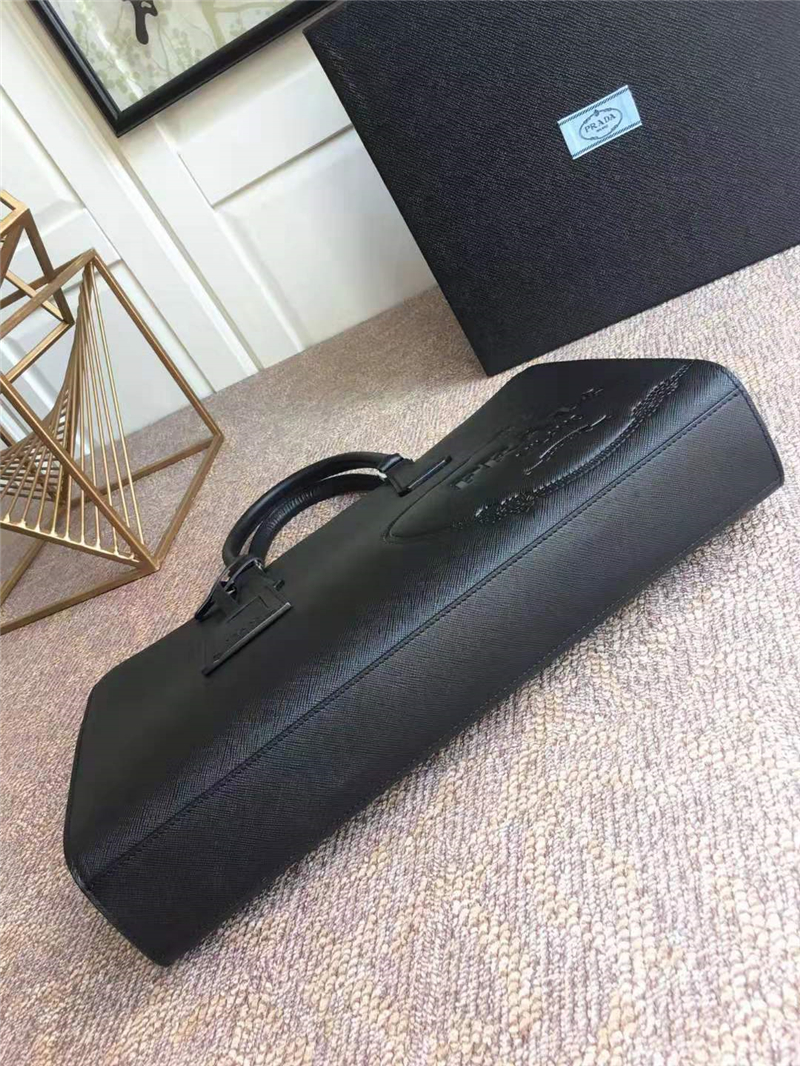 2VE030N Prada男包 十字紋牛皮 Prada公文包 普拉達男士手提包 黑色