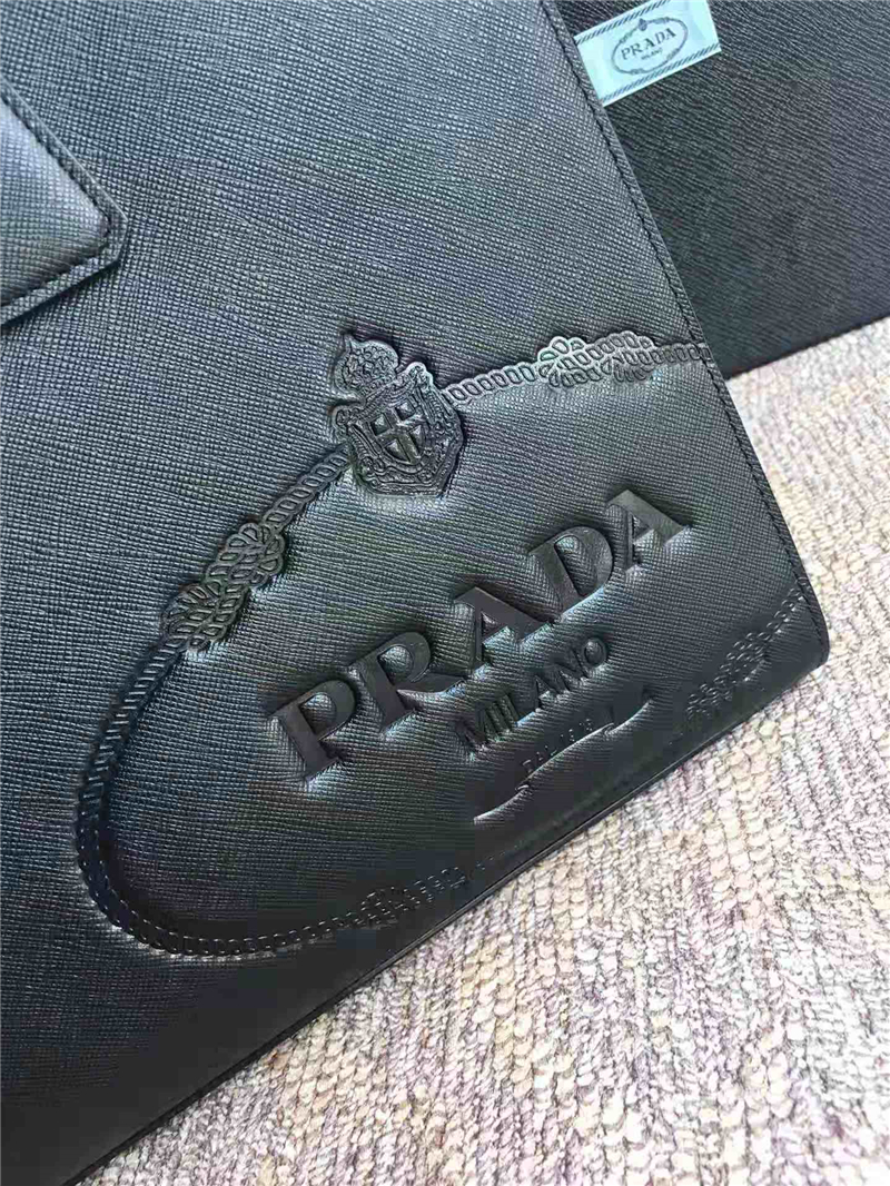 2VE030N Prada男包 十字紋牛皮 Prada公文包 普拉達男士手提包 黑色