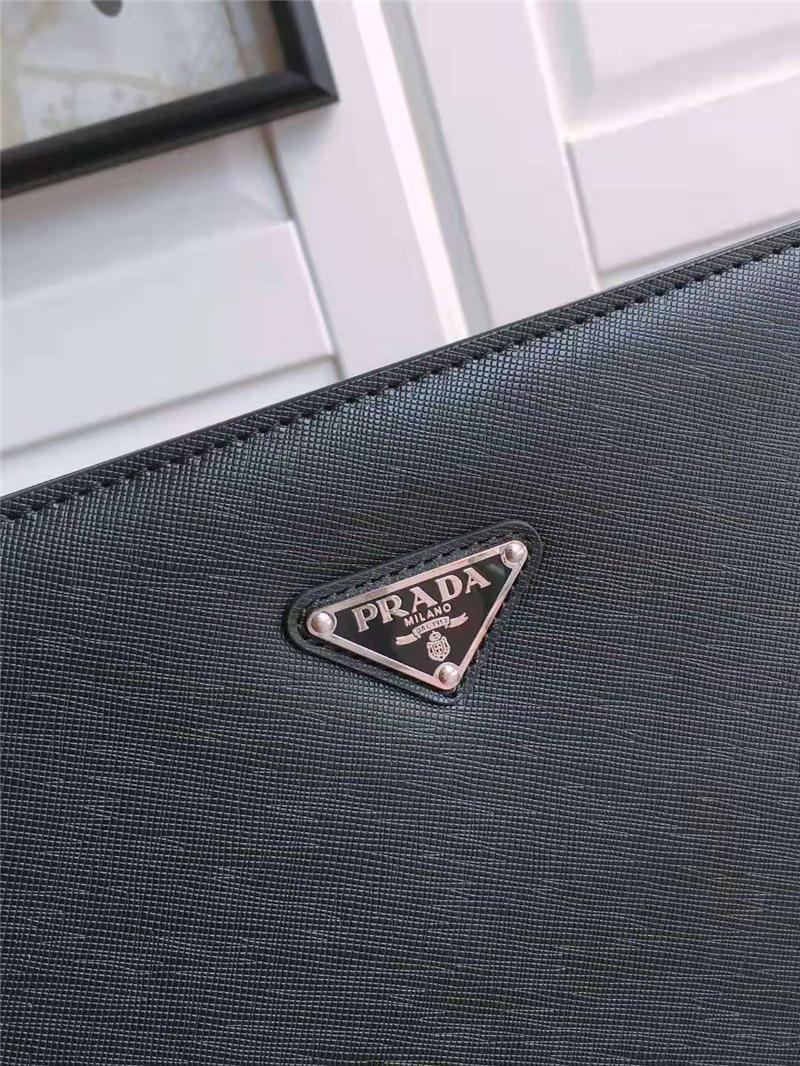 2VN003 Prada新款手包 Saffiano皮革 十字紋 普拉達手拿包 黑色