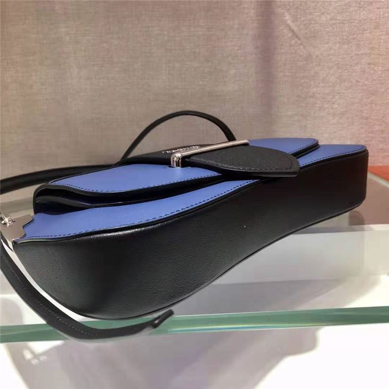 1BD168 Prada Sidonie女包 小牛皮 拼色翻蓋 皮革單肩包 藍色