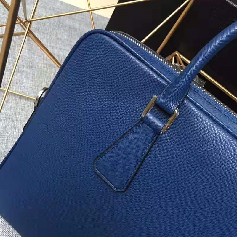 Prada男包 十字紋牛皮 超薄 男士公文包 普拉達男包 Prada手提包 寶藍色