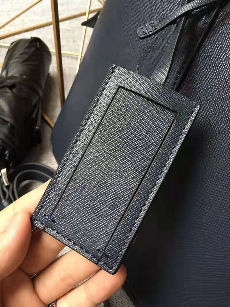 Prada男包 十字紋牛皮 超薄 男士公文包 普拉達男包 Prada手提包 藏藍色