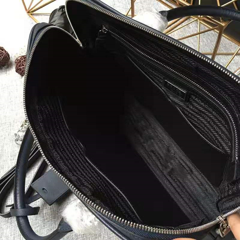 Prada男包 十字紋牛皮 超薄 男士公文包 普拉達男包 Prada手提包 藏藍色