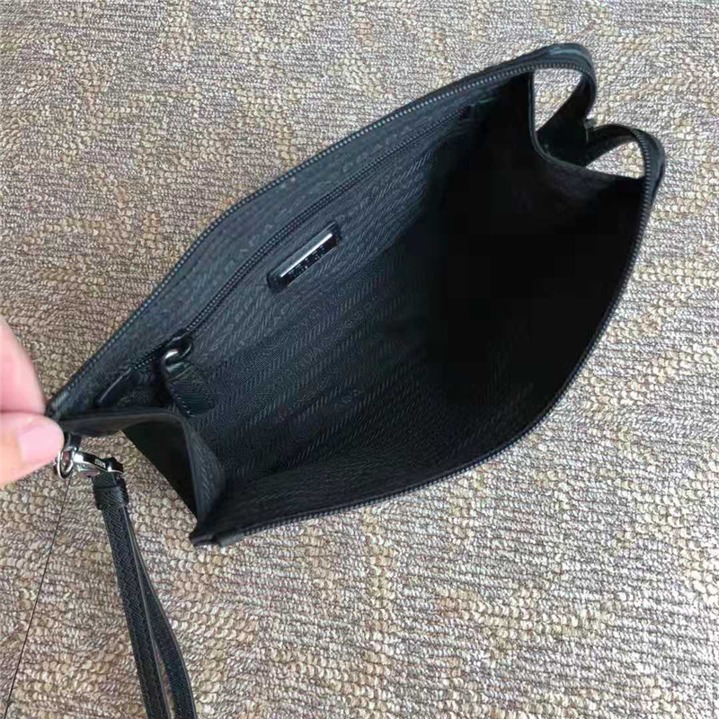 2NE789 Prada男包 Prada2019新款 尼龍方邊洗漱包 普拉達(dá)手拿包 黑色