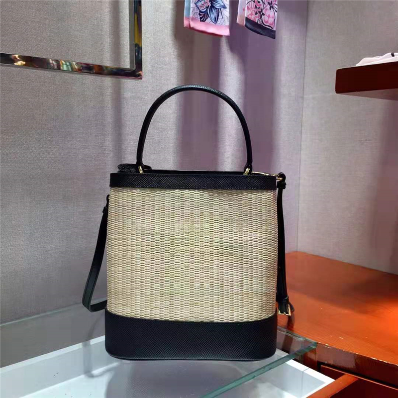 1BA212 Prada Panier 纖維編織 Prada手工編織 普拉達手提袋 黑色