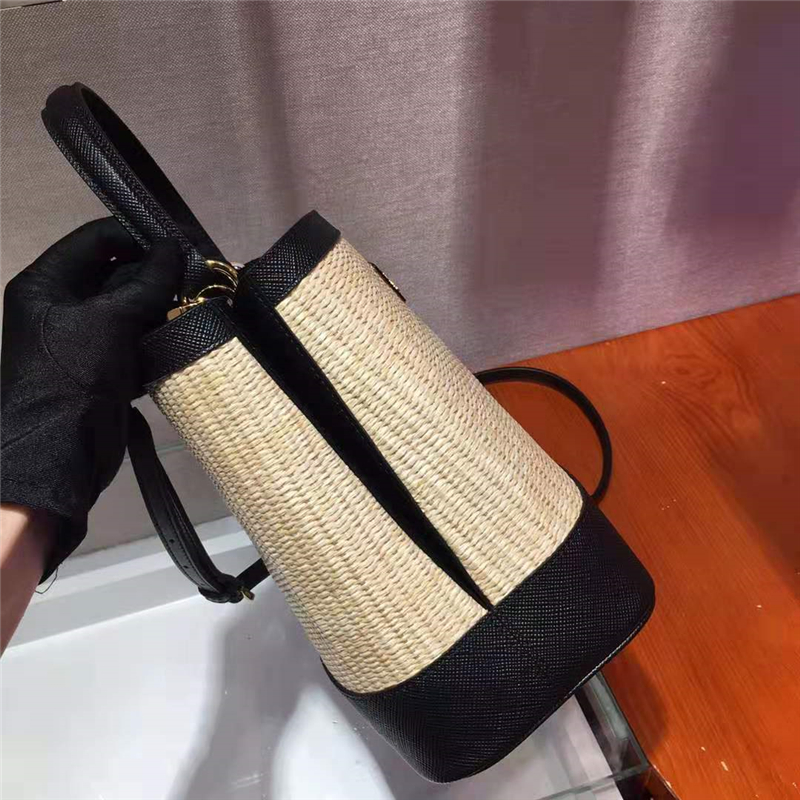 1BA212 Prada Panier 纖維編織 Prada手工編織 普拉達手提袋 黑色