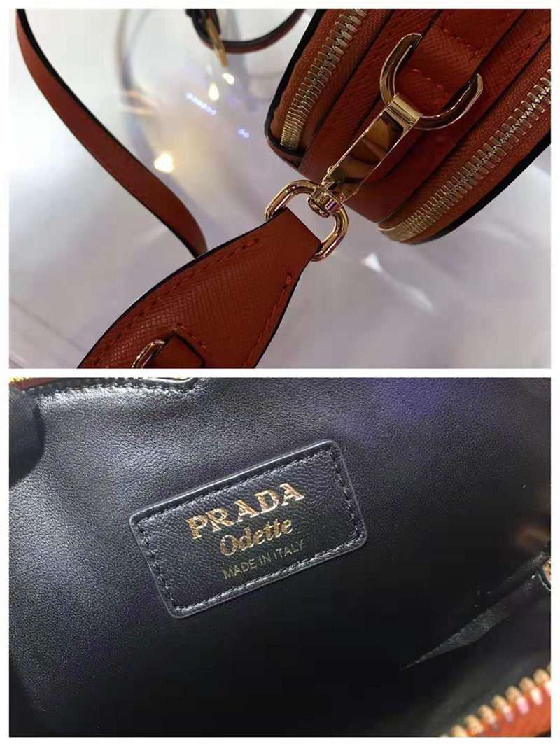 1BH144 Prada Odette女袋 普拉達愛心包 十字紋牛皮 Prada手提袋 橙色