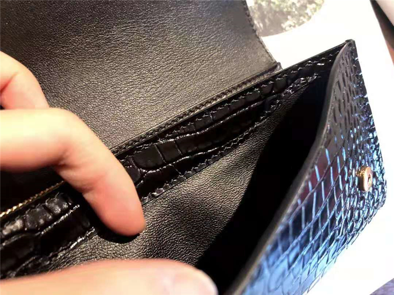 Celine錢包 鱷魚紋 小牛皮 大號(hào) Celine翻蓋長(zhǎng)款錢包 黑色
