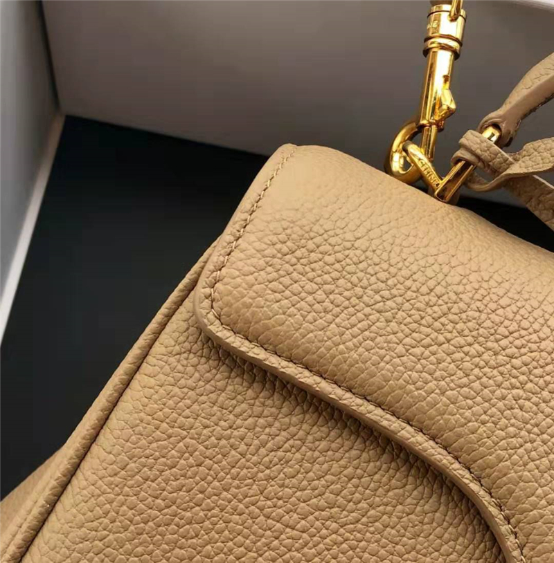 188003 Celine包包 賽琳女包 19新款 金屬鎖扣 小號(hào)小牛皮包 Celine手提包女包 卡其