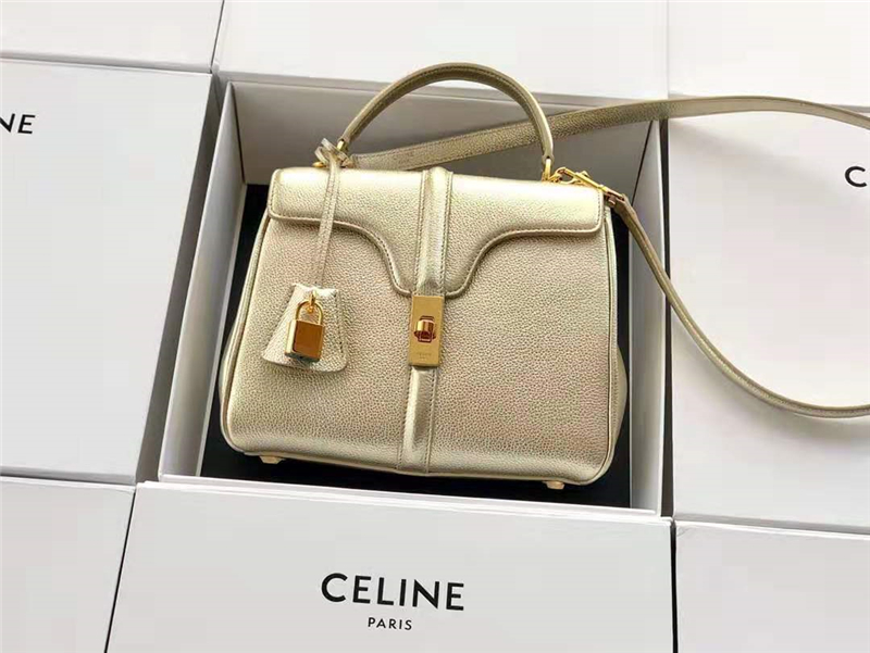 188003 Celine包包 賽琳女包 19新款 金屬鎖扣 小號小牛皮包 Celine手提包女包 金色