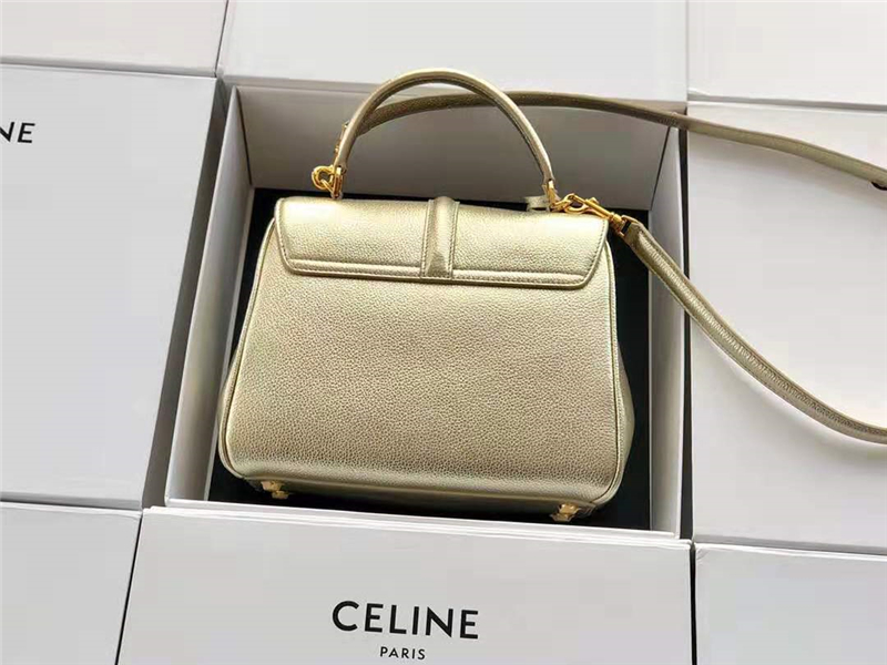 188003 Celine包包 賽琳女包 19新款 金屬鎖扣 小號小牛皮包 Celine手提包女包 金色