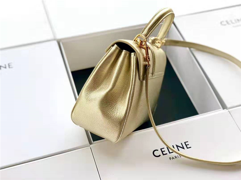 188003 Celine包包 賽琳女包 19新款 金屬鎖扣 小號小牛皮包 Celine手提包女包 金色