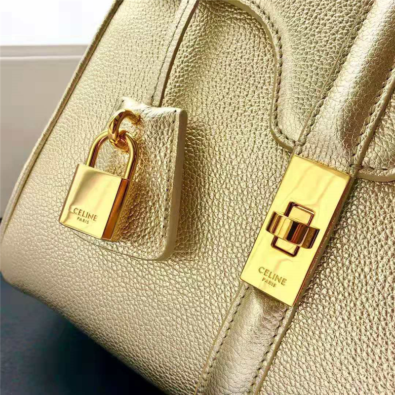 188003 Celine包包 賽琳女包 19新款 金屬鎖扣 小號小牛皮包 Celine手提包女包 金色