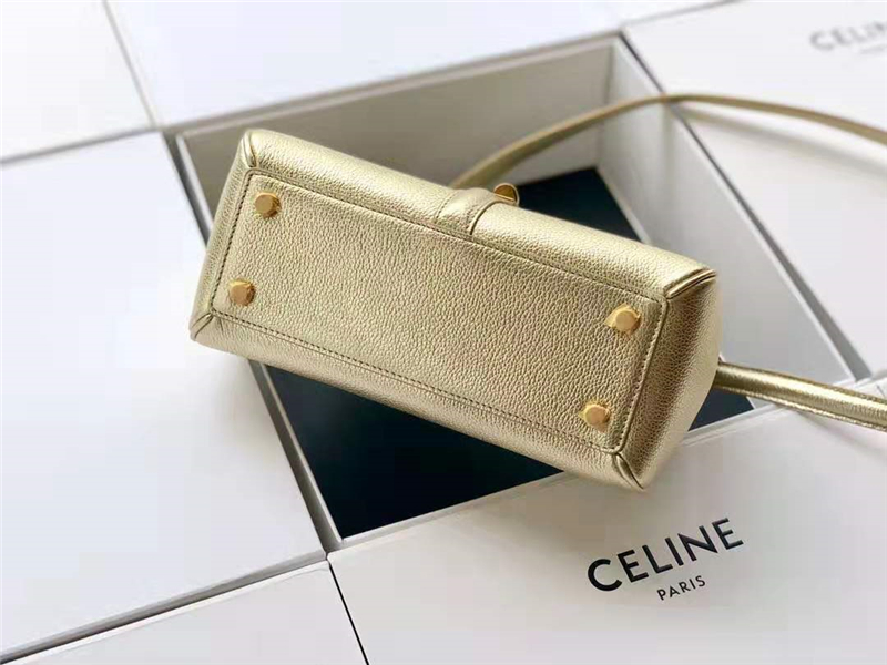188003 Celine包包 賽琳女包 19新款 金屬鎖扣 小號小牛皮包 Celine手提包女包 金色