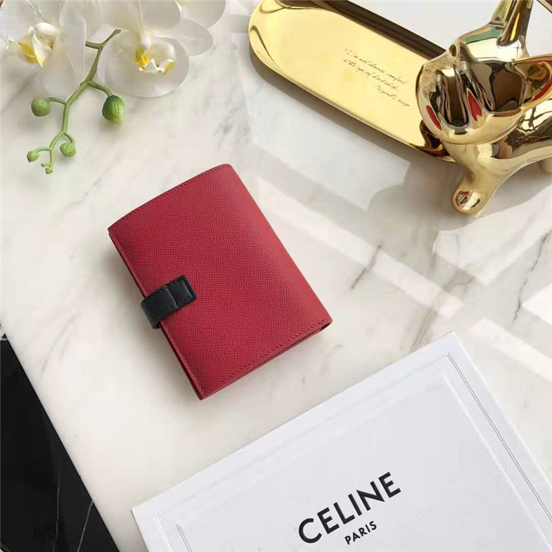 10B643 Celine賽琳 Strap錢包 粒面小牛皮 中號 Celine錢包 枸杞紅
