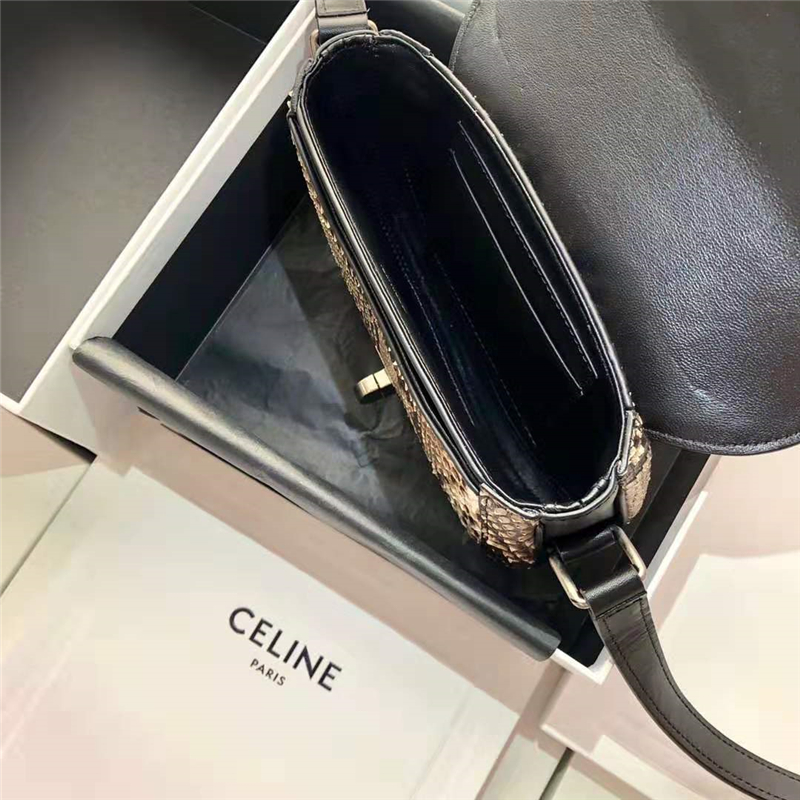 188013 Celine賽琳 BESACE 16 小號肩包 蟒蛇皮 Celine手袋 黑色