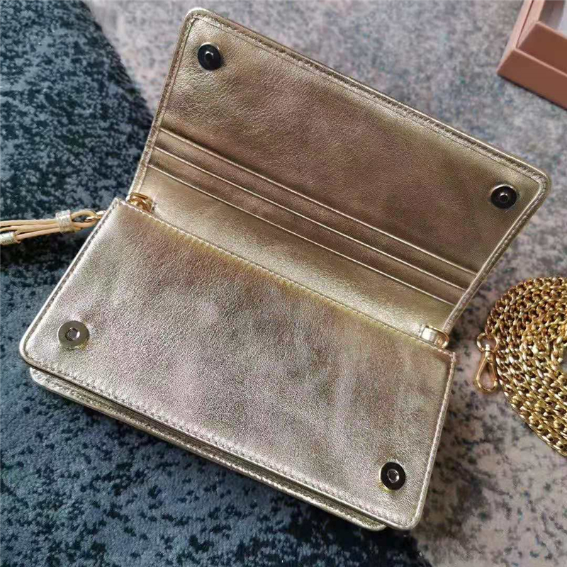 5ZH029 MiuMiu專柜新款 小羊皮 繆繆翻蓋鏈條小包 金色