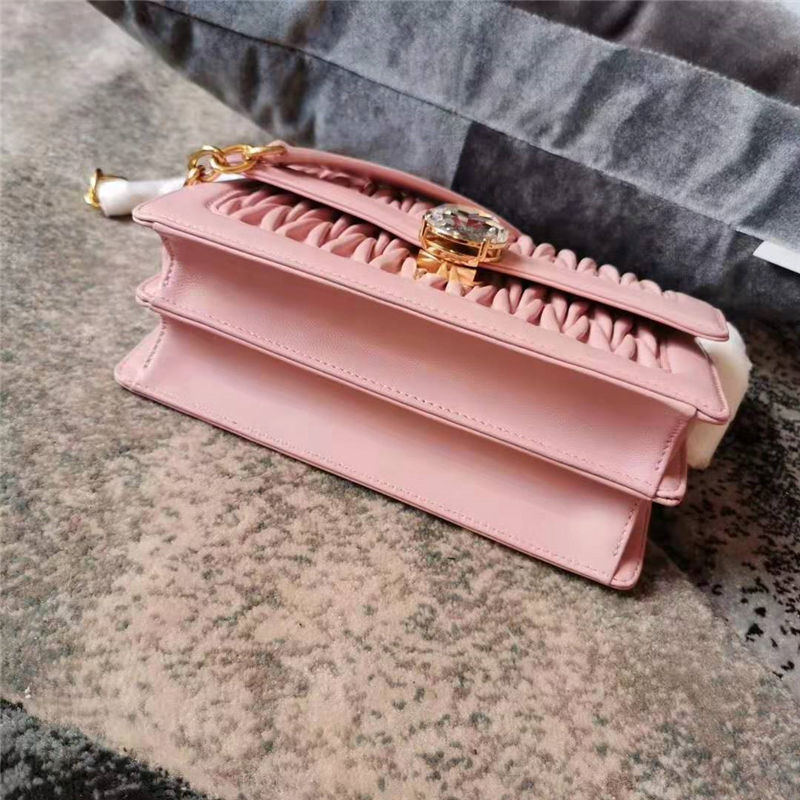 5BD130 MiuMiu專柜新款 提花壓紋 羊羔皮 繆繆鏈條包 粉色