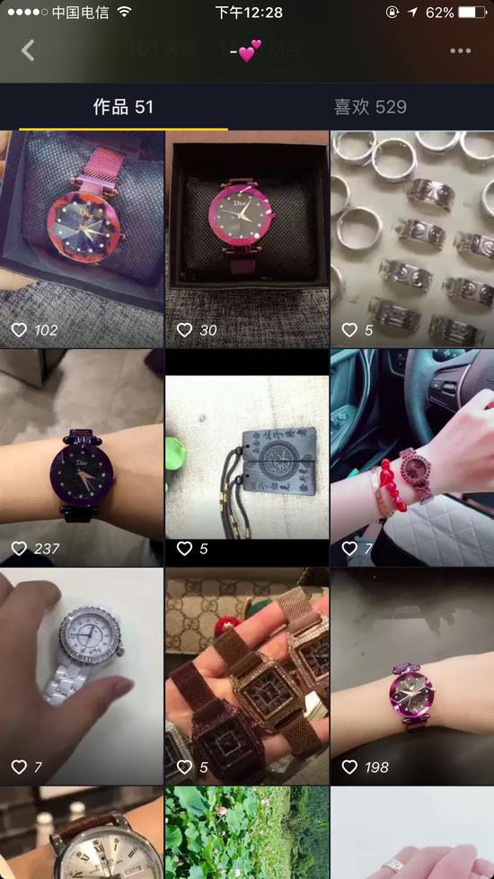 微商在抖音平臺上展示各色高仿名