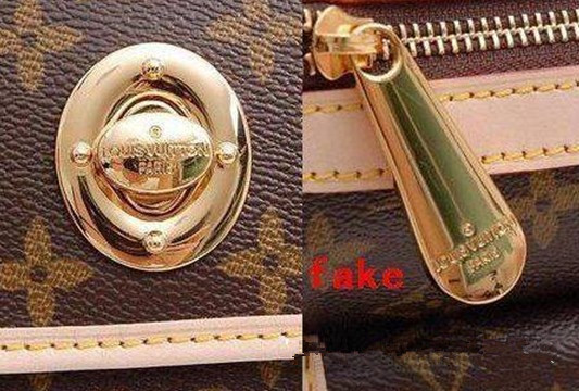 LV仿貨的五金非常光亮,金黃色